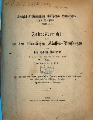 Jahres-Bericht : Ostern ..., 1873