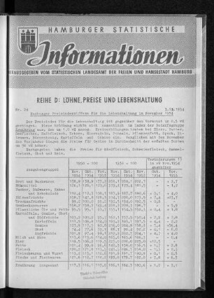 Hamburger Preisindexziffern für die Lebenshaltung im November 1954 : Nr. 24