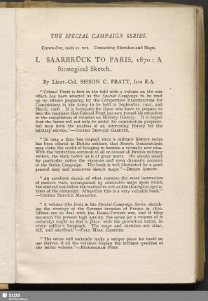 I. Saarbrück to Paris, 1870. A strategical sketch