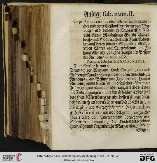 Anlage sub. num. II. Copia Renuntationis oder Verzeichnisse sämbtlicher und derer Geschwistern [...]