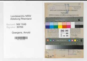 Entnazifizierung Arnold Goergens , geb. 29.08.1915 (Bahnsekretaer)