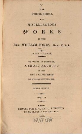 The theological and miscellaneous works of William Jones : in 6 vols., 6 (1810)