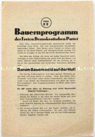 Programmatisches Flugblatt der FDP zur Agrarpolitik