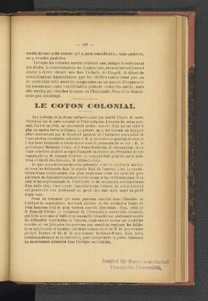 Le coton colonial.
