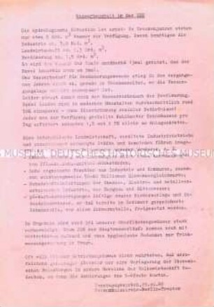 Informationsblatt zu einem Sonntagsgespräch in der Bekenntniskirche Berlin-Treptow über die Wasserversorgung in der DDR - Sachkonvolut