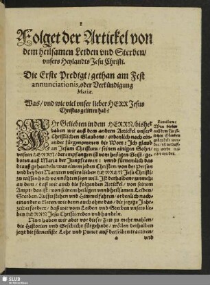 Folget die Artickel von dem heilsamen Leiden und Sterben, unsers Heylandts Jesu Christi