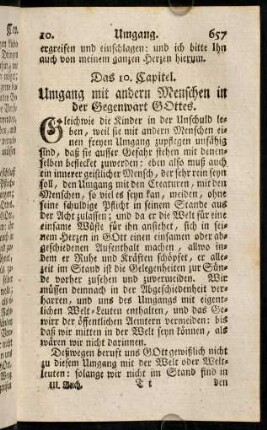 657-766, Das 10. Capitel. Umgang mit andern Menschen in der Gegenwart Gottes.