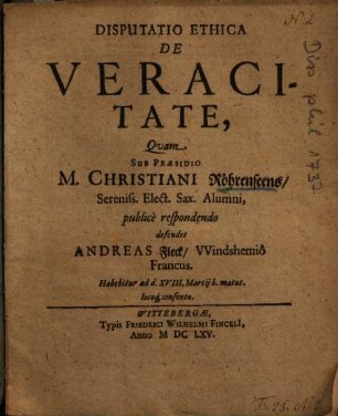 Disputatio Ethica De Veracitate