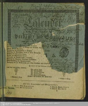 1835: Calender für Prediger und Schullehrer : zur leichtern Übersicht ihrer Amtsgeschäfte; auf das Jahr ...