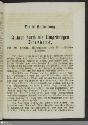 Dritte Abtheilung. Führer durch die Umgebungen Dresdens, mit den nöthigen Andeutungen auch für entfernte Parthieen