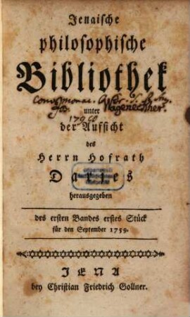 Jenaische philosophische Bibliothek, 1,1/2. 1759