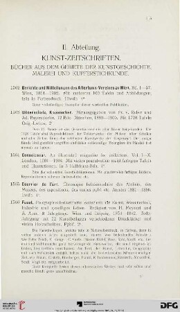 II. Abteilung. Kunst-Zeitschriften. Bücher aus dem Gebiete der Kunstgeschichte, Malerei und Kupferstichkunde (Nr. 1562-1820)