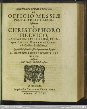 Elenchus Judaeorum III. De Officio Messiae Prophetico Et Regio
