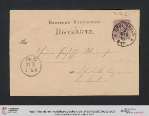Briefwechsel Theodor Mommsen und Marie Mommsen geb. Reimer: Postkarte von Marie Mommsen an Theodor Mommsen