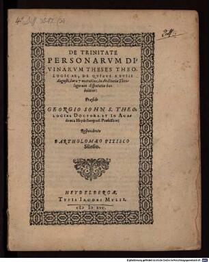De Trinitate Personarum Divinarum Theses Theologicae