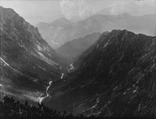 Im Gebirge : Blick in ein bewaldetes Bergtal