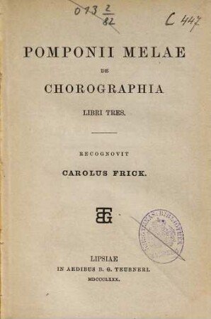Pomponii Melae De chorographia : libri tres