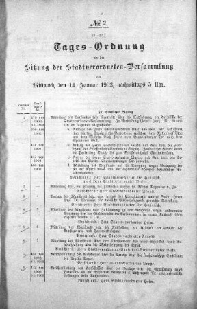 Tages-Ordnung, 14. Januar 1903