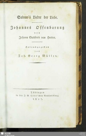 7: Salomo's Lieder der Liebe. Johannes Offenbarung