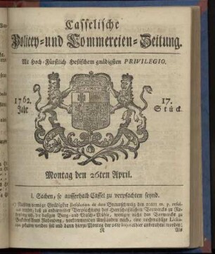 17. Stueck, Montag den 26ten April 1762
