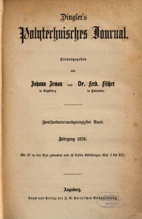 Dingler's polytechnisches Journal. 221. 1876 = 5. Reihe Bd. 21