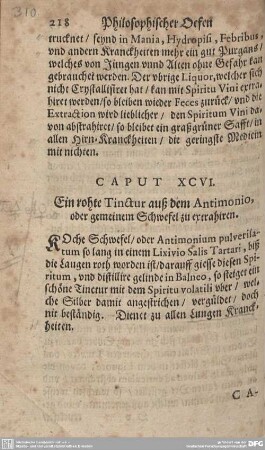 CAPUT XCVI. Ein rohte Tinctur auß dem Antimonio oder gemeinem Schwefel zu extrahiren.
