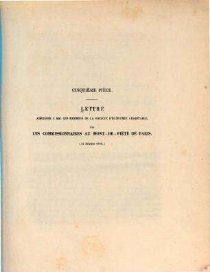 Lettre adressée à MM. les Membres de la Société d'Economie Charitable, par les Commissionnaires an Mont-de-Piété de Paris : (12 Février 1848)