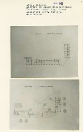 Entwurf zu einem Geschäftshaus, Berlin-Zehlendorf (Diplomarbeit bei Kurt Dübbers): Grundrisse