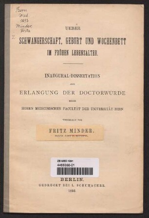 Ueber Schwangerschaft, Geburt und Wochenbett im frühen Lebensalter