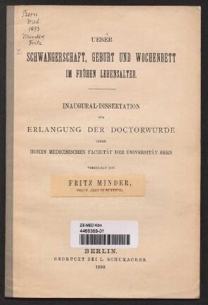 Ueber Schwangerschaft, Geburt und Wochenbett im frühen Lebensalter