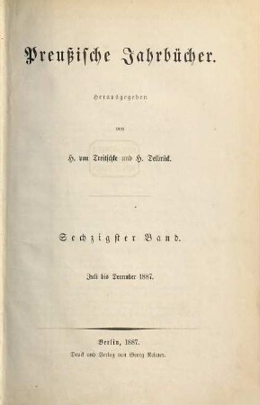 Preußische Jahrbücher. 60. 1887