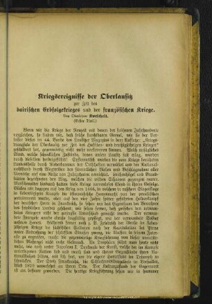Kriegsereignisse der Oberlausitz zur Zeit des bairischen Erbfolgekrieges und der französischen Kriege : (erster Theil)
