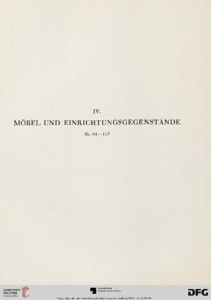 IV. Möbel und Einrichtungsgegenstände (Nr. 94-117)