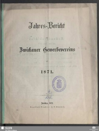 1870/71(1872): Jahresbericht des Gewerbevereins zu Zwickau
