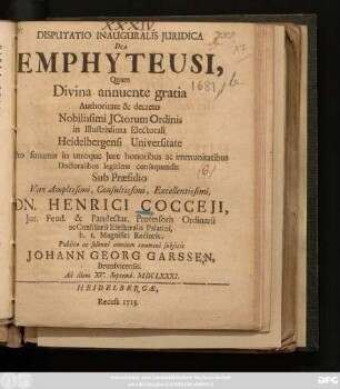Disputatio Inauguralis Juridica De Emphyteusi