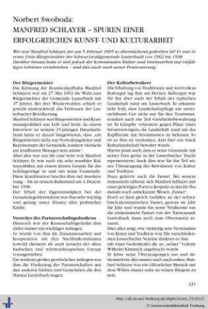 Manfred Schlayer – Spuren einer erfolgreichen Kunst- und Kulturarbeit.