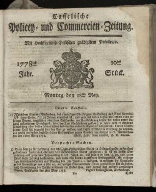 20tes Stueck, Montag den 18ten May. 1778