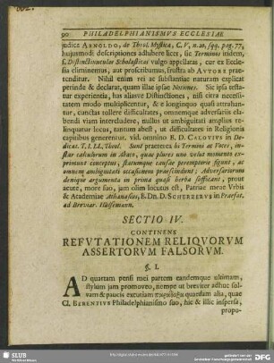 Sectio IV. Continens Refutationem Regliquorum Assertorum Falsorum