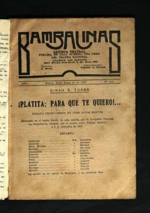 ¡Platita, por que te quiero!... : ensayo tragi-cómico en tres actos breves