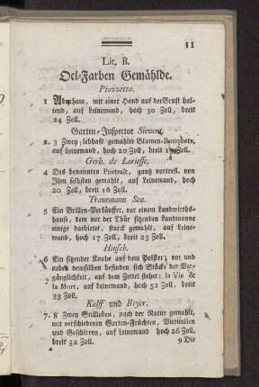 Lit. B. Oel-Farben Gemählde.