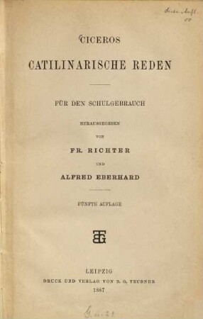 Ciceros Catilinarische Reden : für d. Schulgebrauch