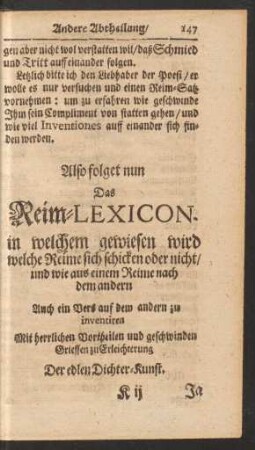 Also folget nun Das Reim-Lexicon.