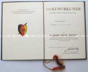 Ehrenurkunde für 35 Jahre treue Dienste in den bewaffneten Organen der DDR