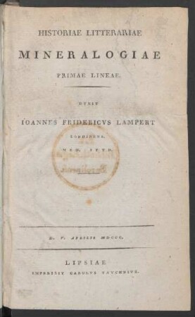 Historiae Litterariae Mineralogiae Primae Lineae