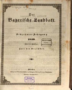 Der Bayerische Landbote. 1840 = Jg. 16, 2 = Juli - Dez