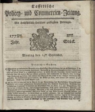 37tes Stueck, Montag den 14ten September. 1778