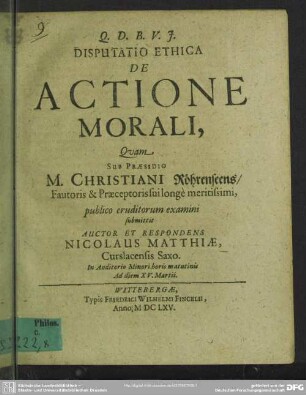 Disputatio Ethica de Actione Morali