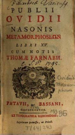 Publii Ovidii Nasonis metamorphoseon libri XV.