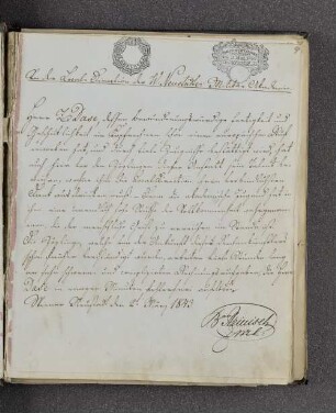 Ignaz von Reinisch. – Wiener Neustadt, 02.03.1843