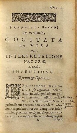 Francisci Baconi Scripta in naturali et universali philosophia